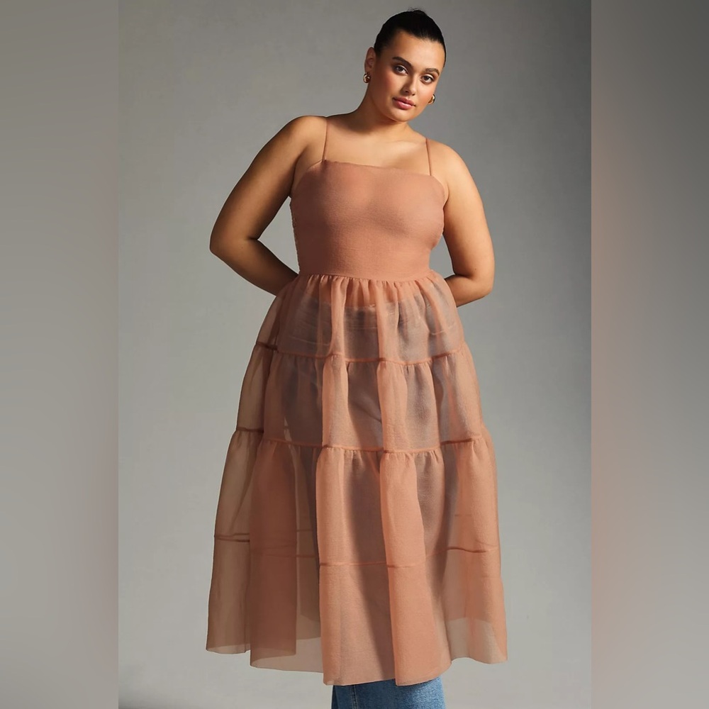 Anthropologie X OhSevenDays Tiered Sheer Midi Dress